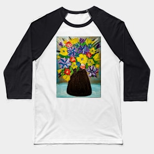 Some abstract mixed flowers in a metallic vase Baseball T-Shirt